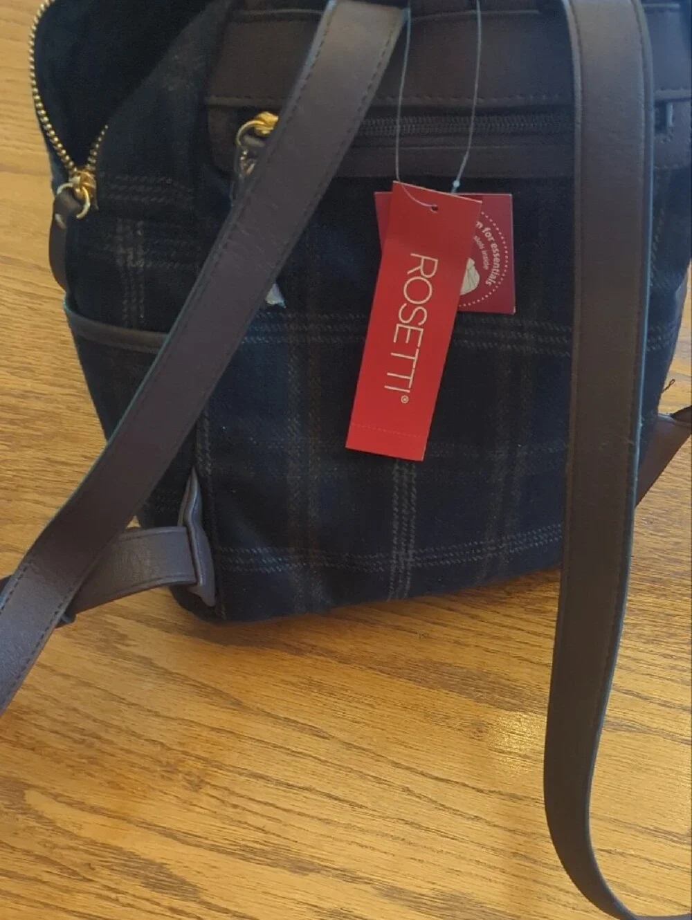 Rosetti Black Plaid Mini Backpack with Gold Hardware